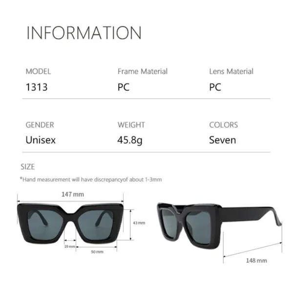 ⁦نظارات شمسية مربعة كبيرة للنساء Gafas De Sol Mujer⁩ - الصورة ⁦6⁩